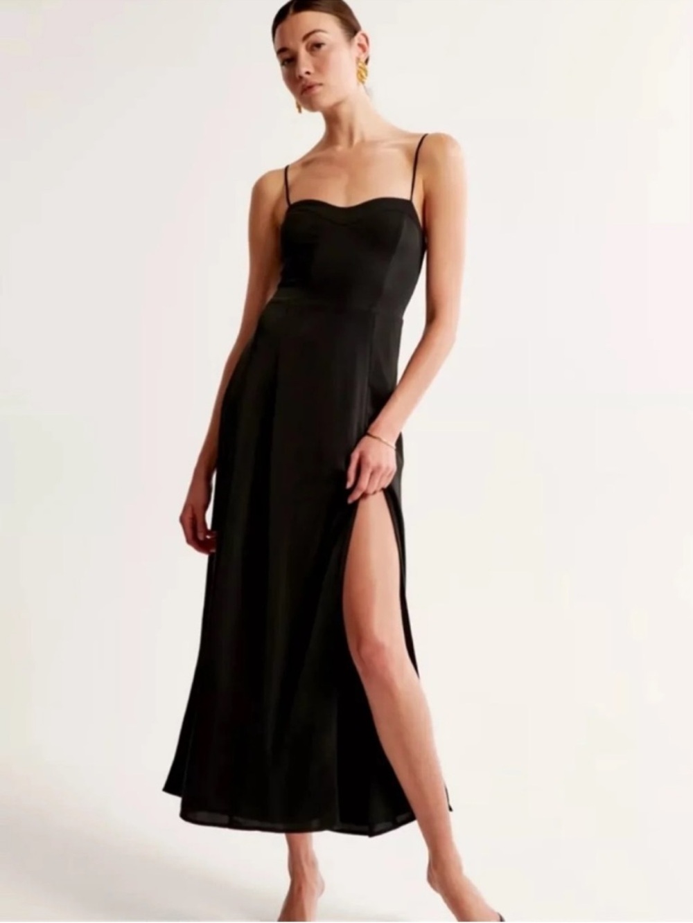 Abercrombie & Fitch Camille Black Satin midi Dress Sz-S